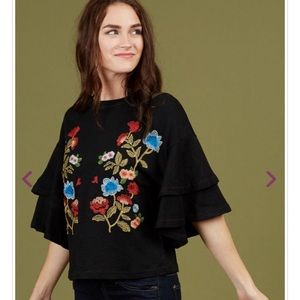 Altar’d State Black Minden Top w/ Floral Detailing